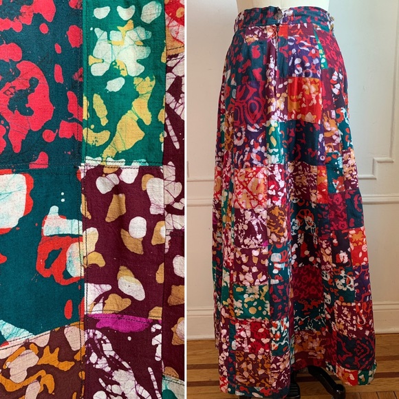 Vintage Multicolor Patchwork Batik Maxi Skirt - Picture 3 of 4